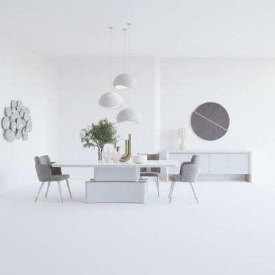 Set da pranzo di lusso, tavolo da pranzo, credenza di design, mobili moderni, gruppo da pranzo.