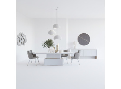 Set da pranzo di lusso, tavolo da pranzo, credenza di design, mobili moderni, gruppo da pranzo.
