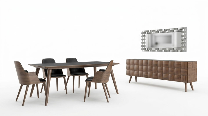 Set completo 7 pezzi sala da pranzo Tavolo da pranzo Nuovo 4 sedie Lussuoso credenza con specchio