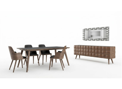 Set completo 7 pezzi sala da pranzo Tavolo da pranzo Nuovo 4 sedie Lussuoso credenza con specchio