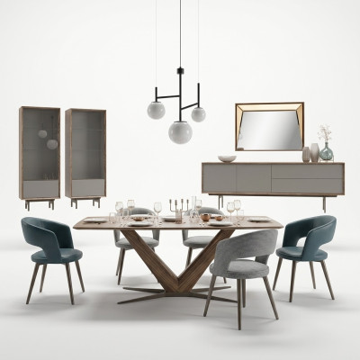 Set da pranzo 9 pezzi Tavolo da pranzo completo Sedie 4x in legno Nuovo buffet in legno