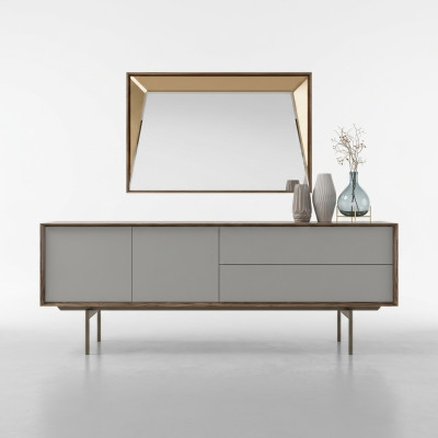Completo mobile per sala da pranzo con design di credenza con specchio in legno.