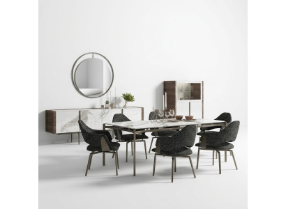 Set da pranzo di lusso 8 pezzi, tavolo e sedie in legno, 4 sedie, mobile.