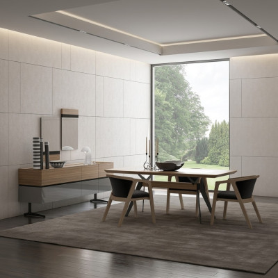 Set da pranzo di lusso 8 pezzi completo di tavolo da pranzo, sedie, credenza con 2 specchi nuovi.