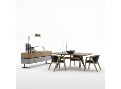 Set da pranzo di lusso 8 pezzi completo di tavolo da pranzo, sedie, credenza con 2 specchi nuovi.