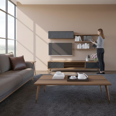 Completamente parete attrezzata armadietto in legno mobili moderni set 5 pezzi 3x mensole da parete nuove.