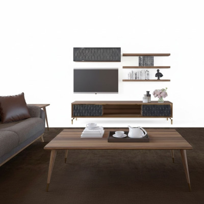 Completamente parete attrezzata armadietto in legno mobili moderni set 5 pezzi 3x mensole da parete nuove.