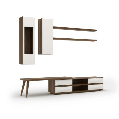 Set parete attrezzata 5 pezzi in legno mobile TV + tavolino moderno 2 mensole a parete