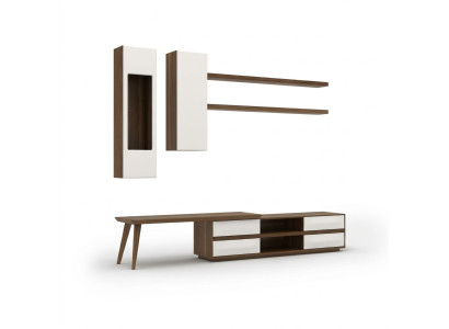 Set parete attrezzata 5 pezzi in legno mobile TV + tavolino moderno 2 mensole a parete