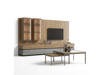 Lusso Parete attrezzata completa in marrone Set di mobili di design Arredamento supporto TV Moderno