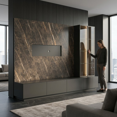 Mobile soggiorno design 6 pezzi in legno di lusso Mobili soggiorno Grigio Moderno