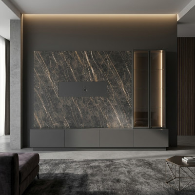 Mobile soggiorno design 6 pezzi in legno di lusso Mobili soggiorno Grigio Moderno