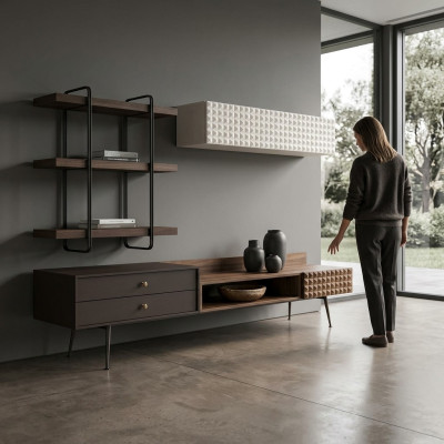 Scaffale marrone per soggiorno completo con parete attrezzata TV Stand Scaffali a parete