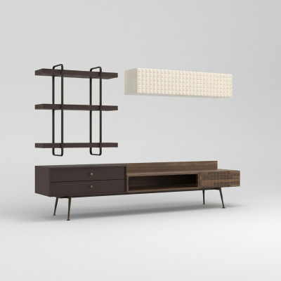 Scaffale marrone per soggiorno completo con parete attrezzata TV Stand Scaffali a parete