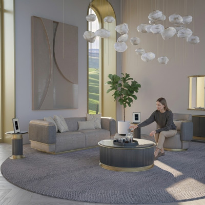 Soggiorno completo 2 pezzi divano a tre posti mobili imbottiti poltrona design moderno