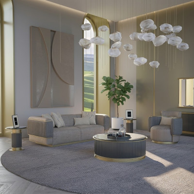 Soggiorno completo 2 pezzi divano a tre posti mobili imbottiti poltrona design moderno