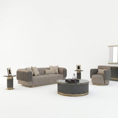 Soggiorno completo 2 pezzi divano a tre posti mobili imbottiti poltrona design moderno