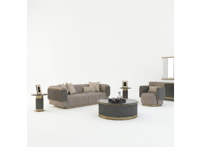 Soggiorno completo 2 pezzi divano a tre posti mobili imbottiti poltrona design moderno