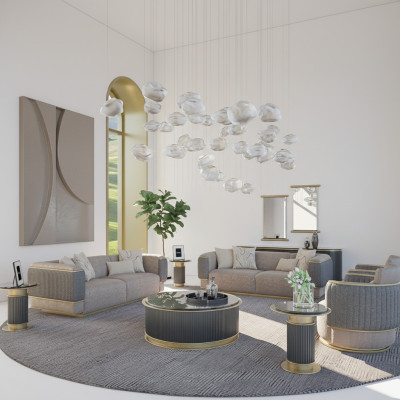 Set di divani 4 pezzi Divano imbottito Soggiorno Divano a tre posti Design moderno Poltrona