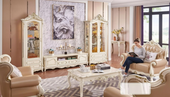 Set soggiorno elegante classico mobili supporto TV 2x vetrina tavolino