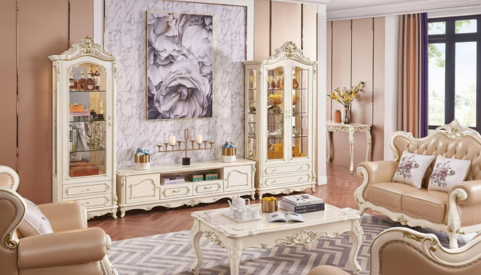 Set soggiorno elegante classico mobili supporto TV 2x vetrina tavolino