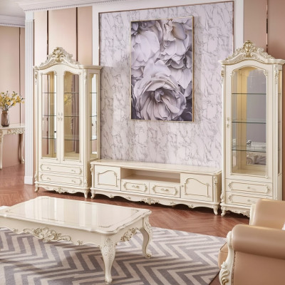 Set soggiorno di lusso 3 pezzi: supporto TV, 2 vetrine, nuovo per interni.