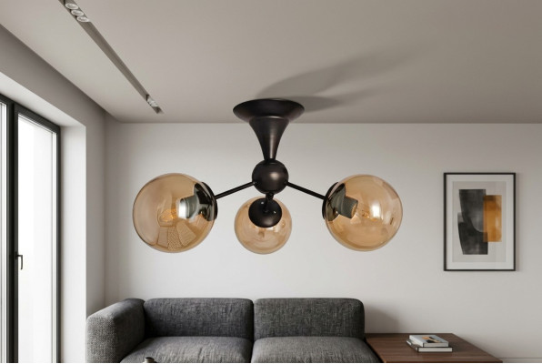 Lampada a soffitto, lampada a sospensione moderna, soggiorno nero, luci di lusso.