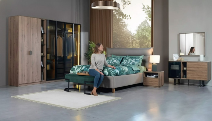 Camera da letto Set Loft Design Letto Armadio Letti Comodino 5 pezzi