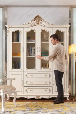 Scaffale bianco per libri per il soggiorno, mobili classici di lusso nuovi