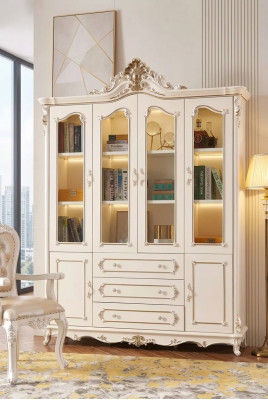 Scaffale bianco per libri per il soggiorno, mobili classici di lusso nuovi