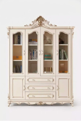 Scaffale bianco per libri per il soggiorno, mobili classici di lusso nuovi