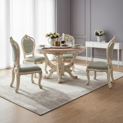 Set da pranzo 7 pezzi in legno, mobili classici, tavolo da pranzo + 6 sedie di lusso
