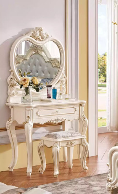 Set da camera da letto Letto 2 comodini Tavolo trucco Sgabello Cassettone 6 pezzi di lusso