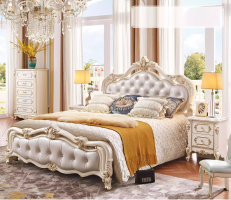 Set da camera da letto Letto 2 comodini Tavolo trucco Sgabello Cassettone 6 pezzi di lusso