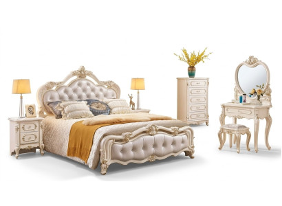 Set da camera da letto Letto 2 comodini Tavolo trucco Sgabello Cassettone 6 pezzi di lusso