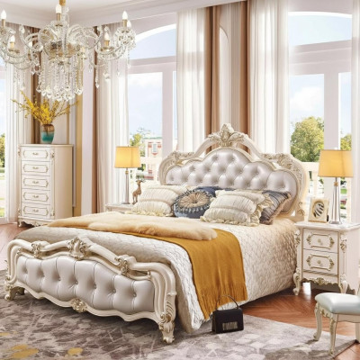 Set camera da letto chesterfield Letto + 2 comodini in legno di lusso 3 pezzi interni