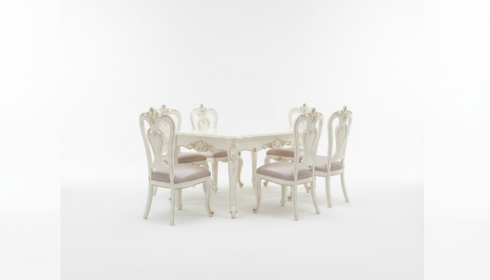 Set da pranzo di lusso con tavolo da pranzo e 6 sedie, mobili classici in 7 pezzi, nuovo.