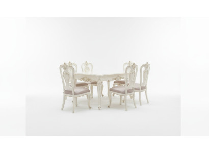 Set da pranzo di lusso con tavolo da pranzo e 6 sedie, mobili classici in 7 pezzi, nuovo.
