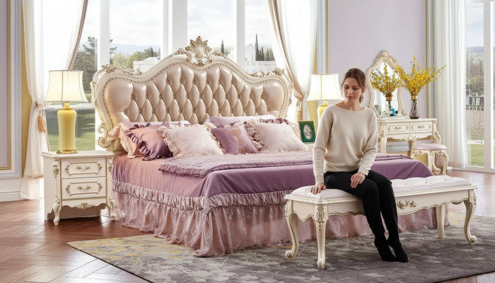 Set camera da letto Chesterfield, letto, 2 comodini, mobili classici 3 pezzi