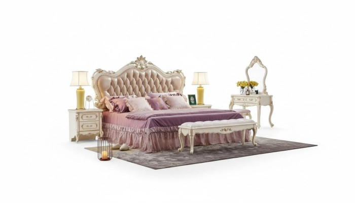 Set camera da letto Chesterfield, letto, 2 comodini, mobili classici 3 pezzi
