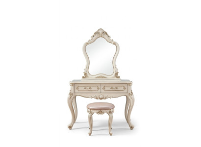 Set da camera da letto classico con tavolo da toeletta e specchio sgabello 2 pezzi