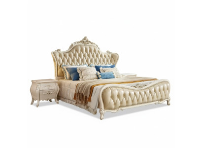 Set da camera da letto classico letto chesterfield 2 comodini in legno massiccio 3 pezzi