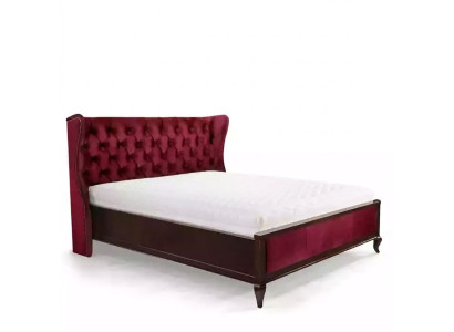 Classico letto in stile Chesterfield di lusso Letto matrimoniale in legno Mobili rossi in velluto.