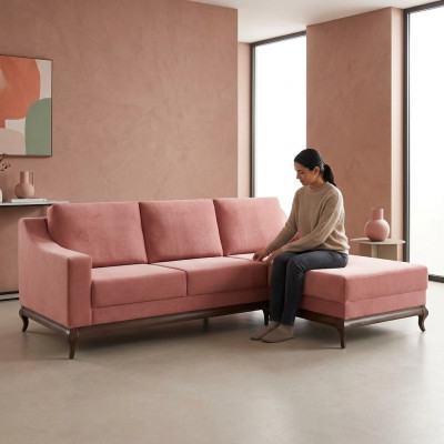 Sofà a L, design imbottito divano angolare con penisola in tessuto.