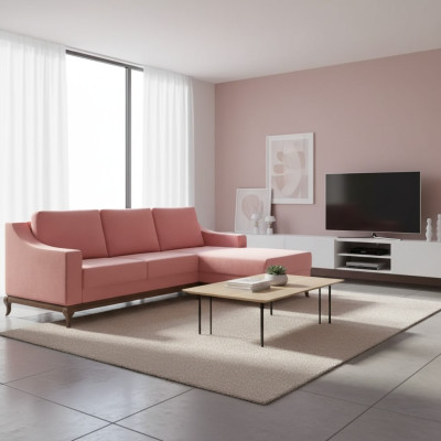 Sofà a L, design imbottito divano angolare con penisola in tessuto.