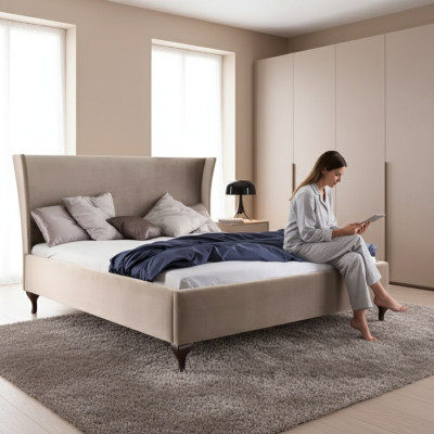 Letto imbottito design lusso doppio letti hotel barocco mobili in legno