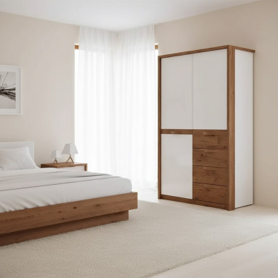 Armadio Massiccio Mobili da Camera da Letto Armadio in Legno Bianco