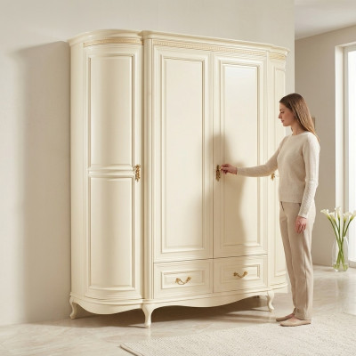 Armadio lussuoso bianco Armadio da camera da letto in legno Mobili armadi