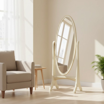 Soggiorno Pavimento Specchio Specchietto Cornice ovale in legno bianco Specchio da terra Specchio
