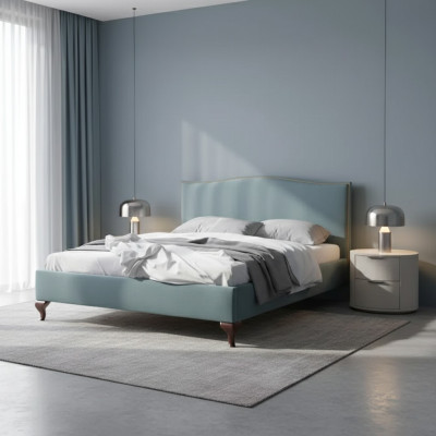 Letto imbottito design di lusso, letti matrimoniali in legno per hotel, letti matrimoniali in stile classico.